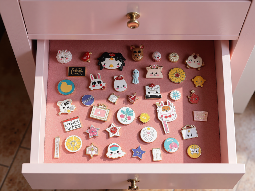 粉丝制作的精灵璇周边设计图，包含徽章和贴纸，设计精美，紫色主题贯穿